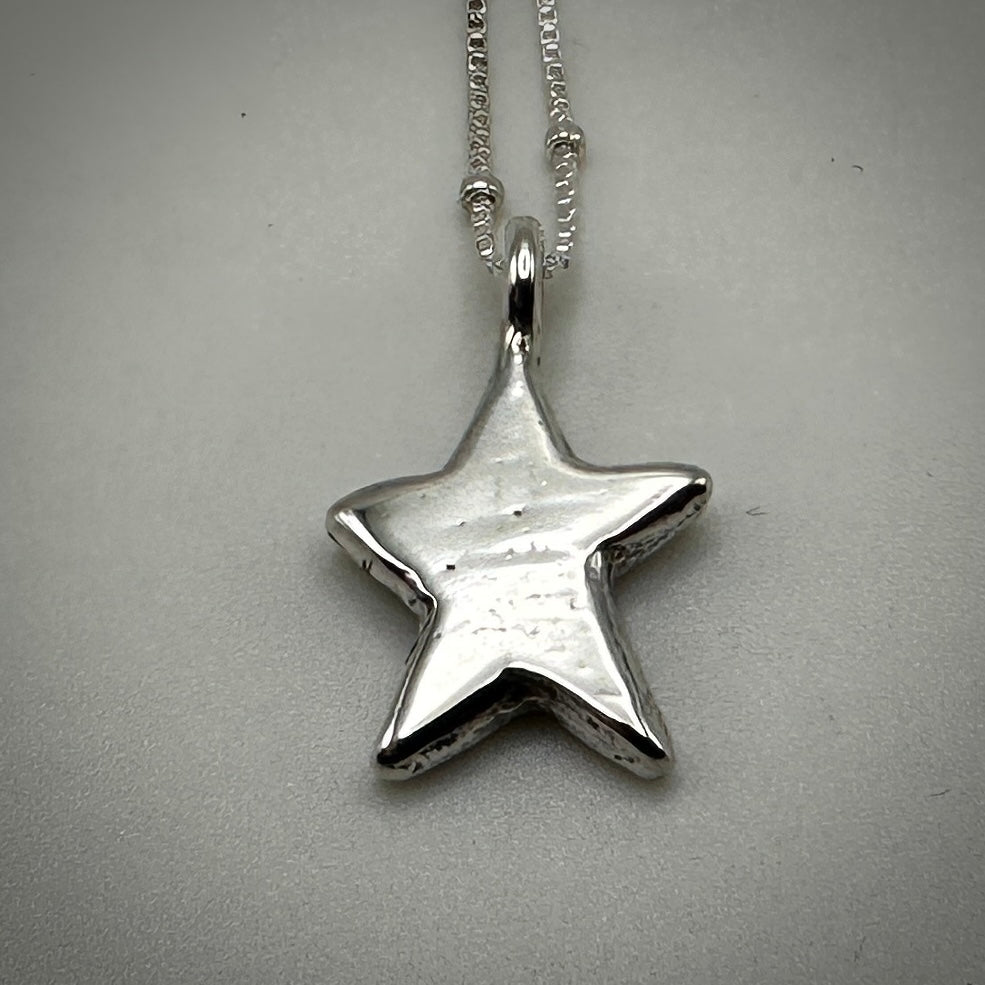 Cast Solid Sterling Silver Star Necklace