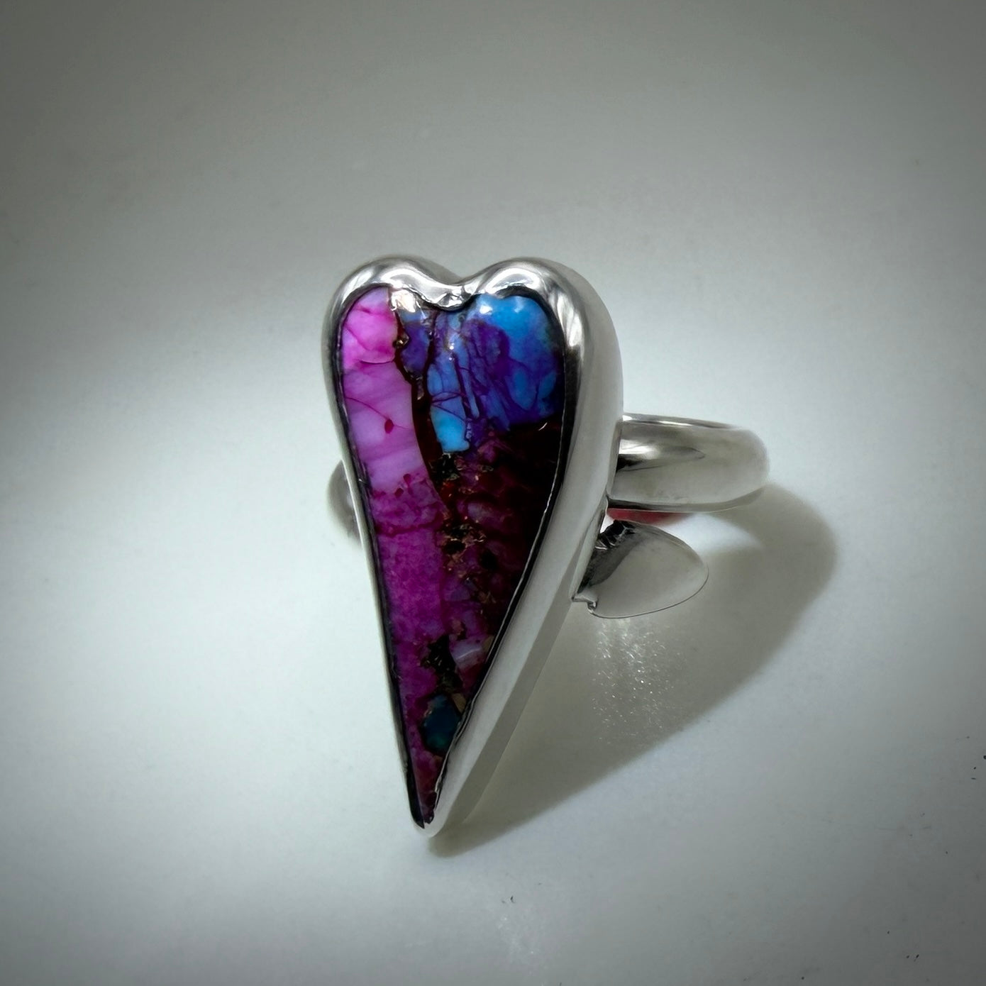 Purple Dahlia Heart Sterling Silver Ring size 6.75