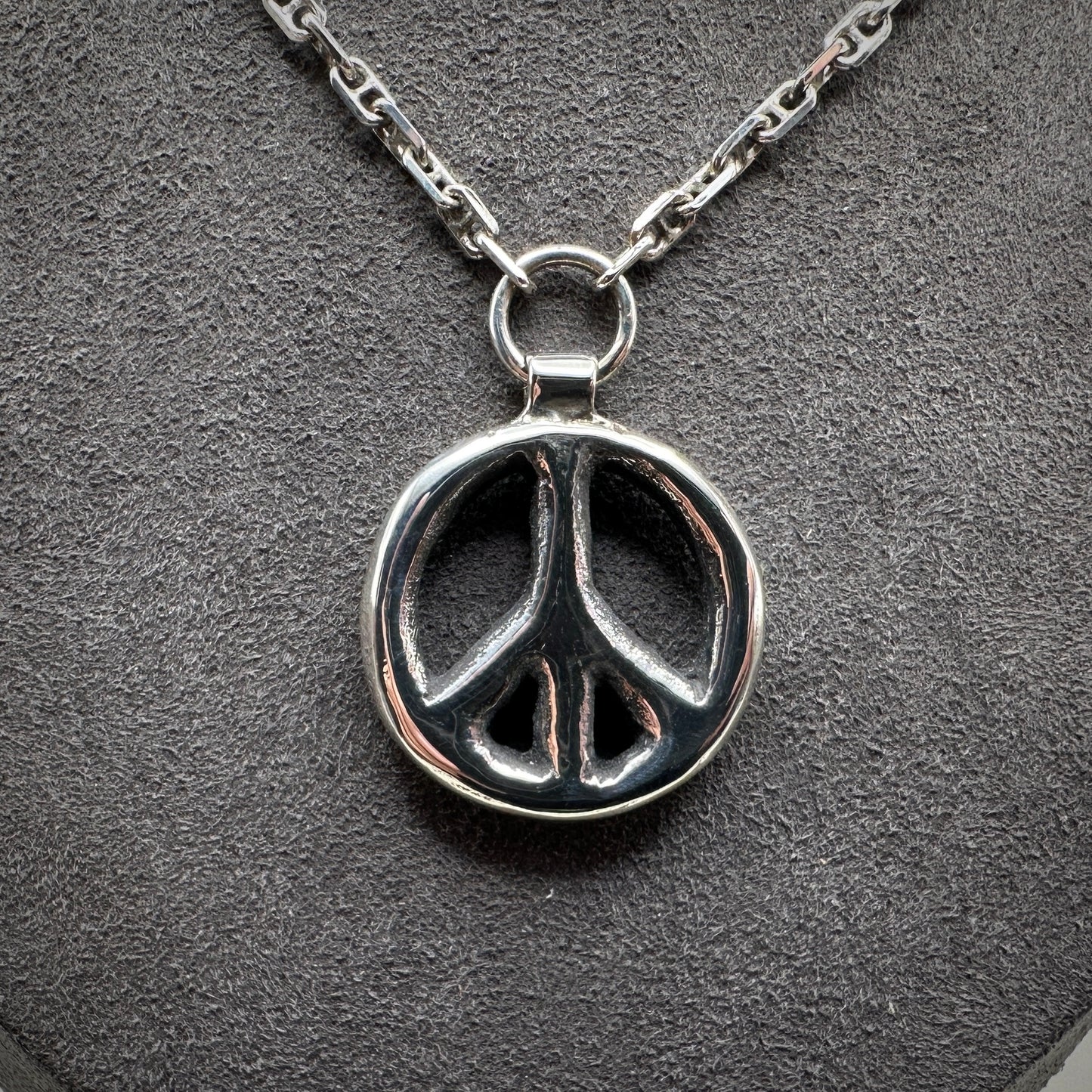 Cast Solid Sterling Silver Peace Sign Necklace