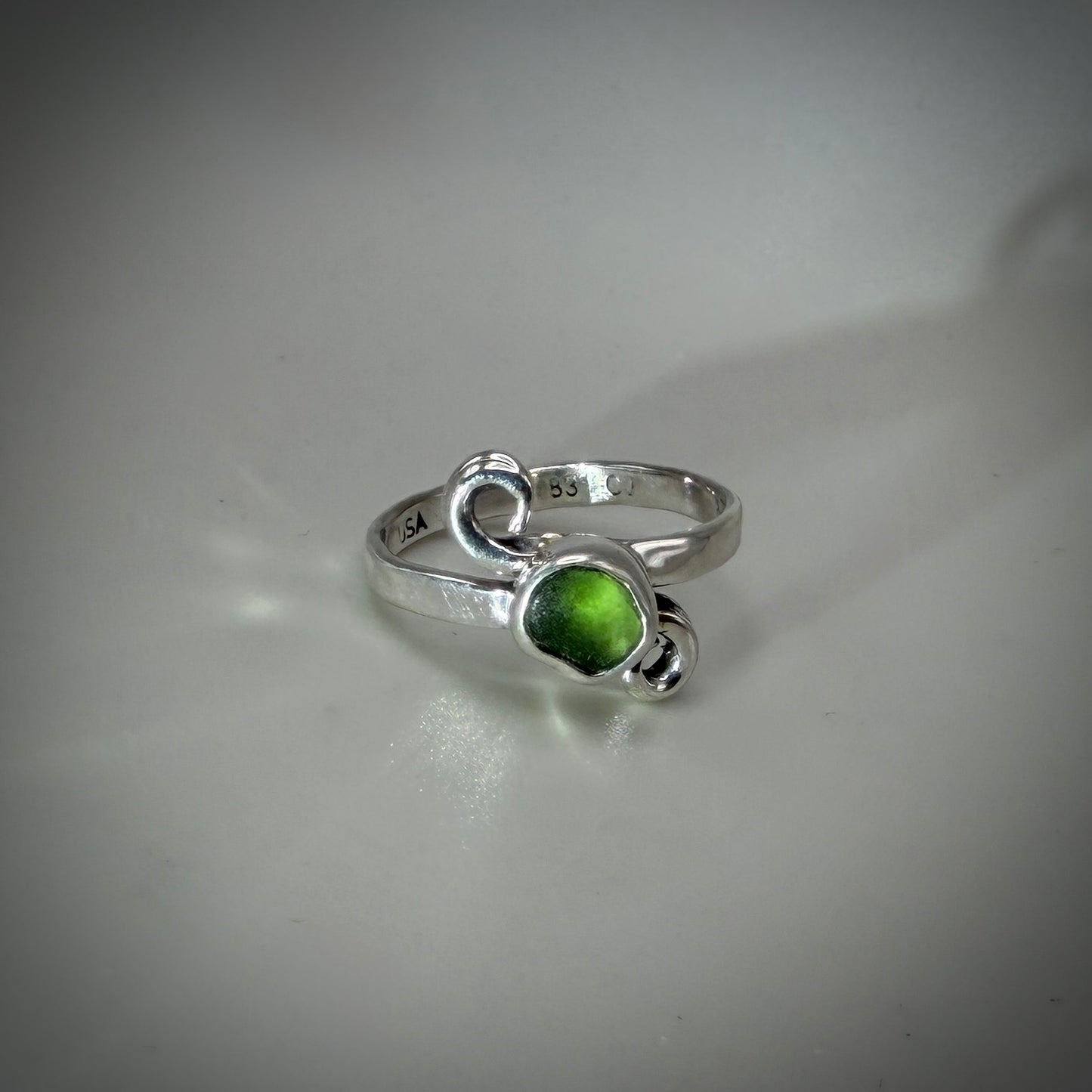 Natural Sea Glass (Monterey beach) set in Sterling Silver size 6.75 band