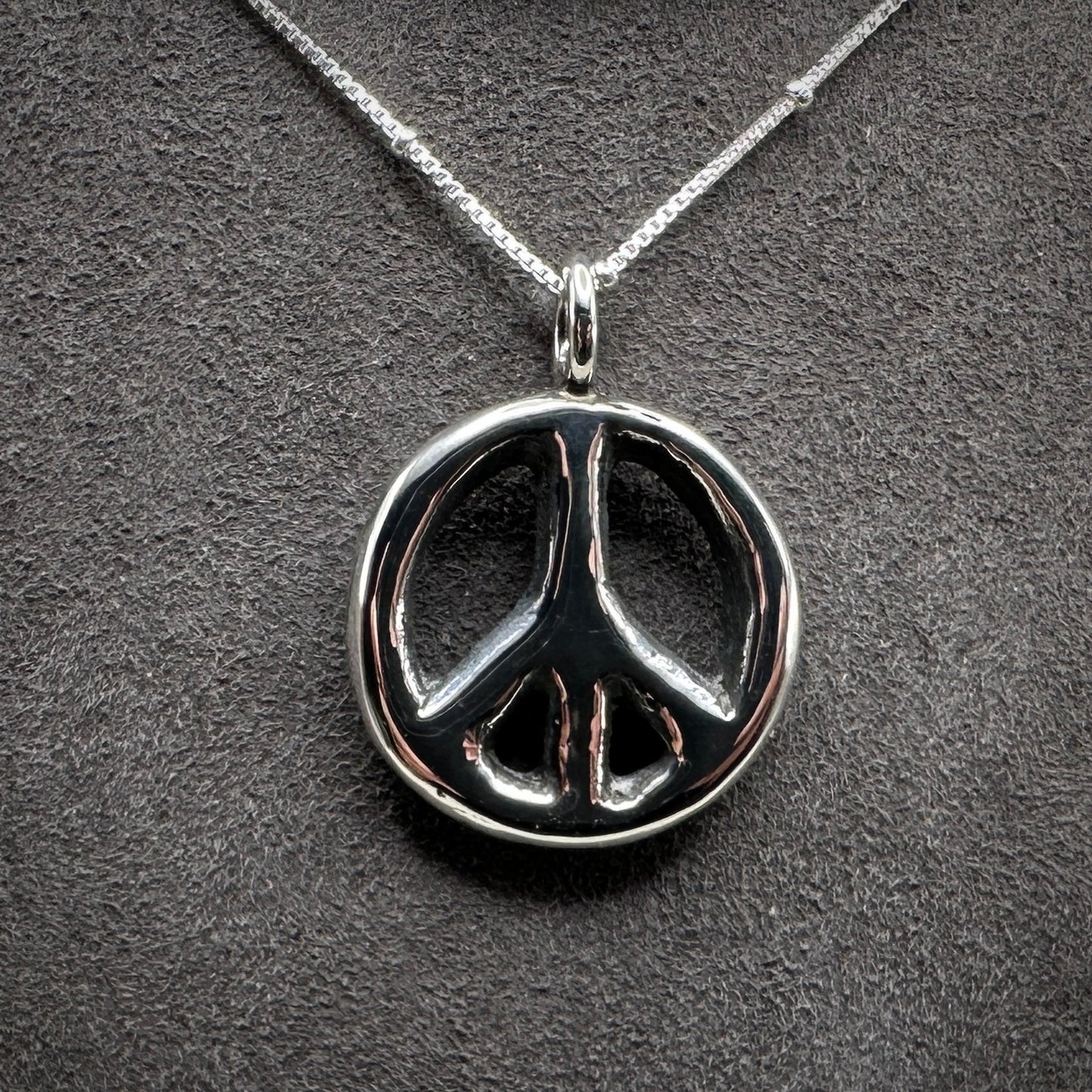 Cast Solid Sterling Silver Peace Sign Necklace