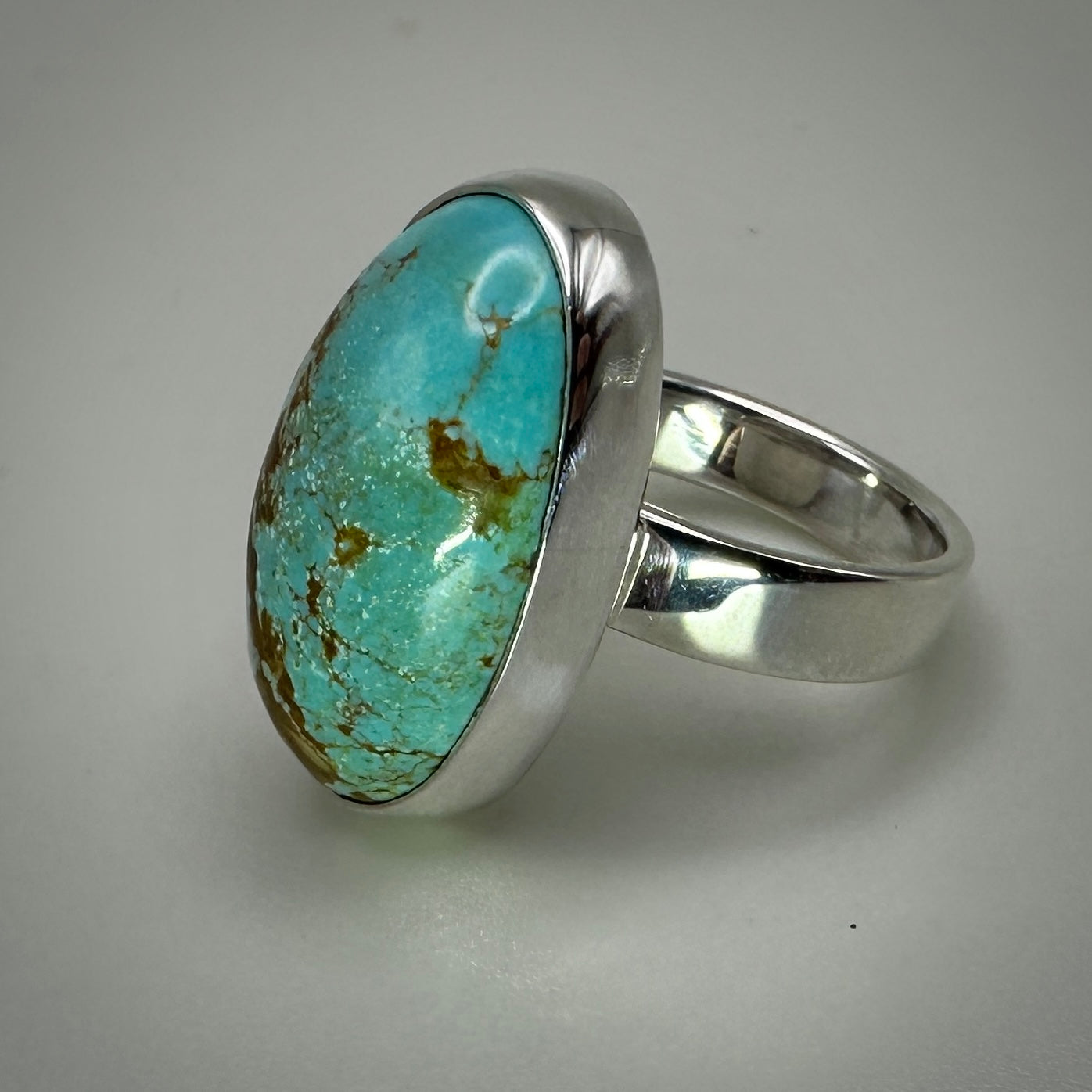 #8 Mine Turquoise in Sterling Silver size 7.5 band
