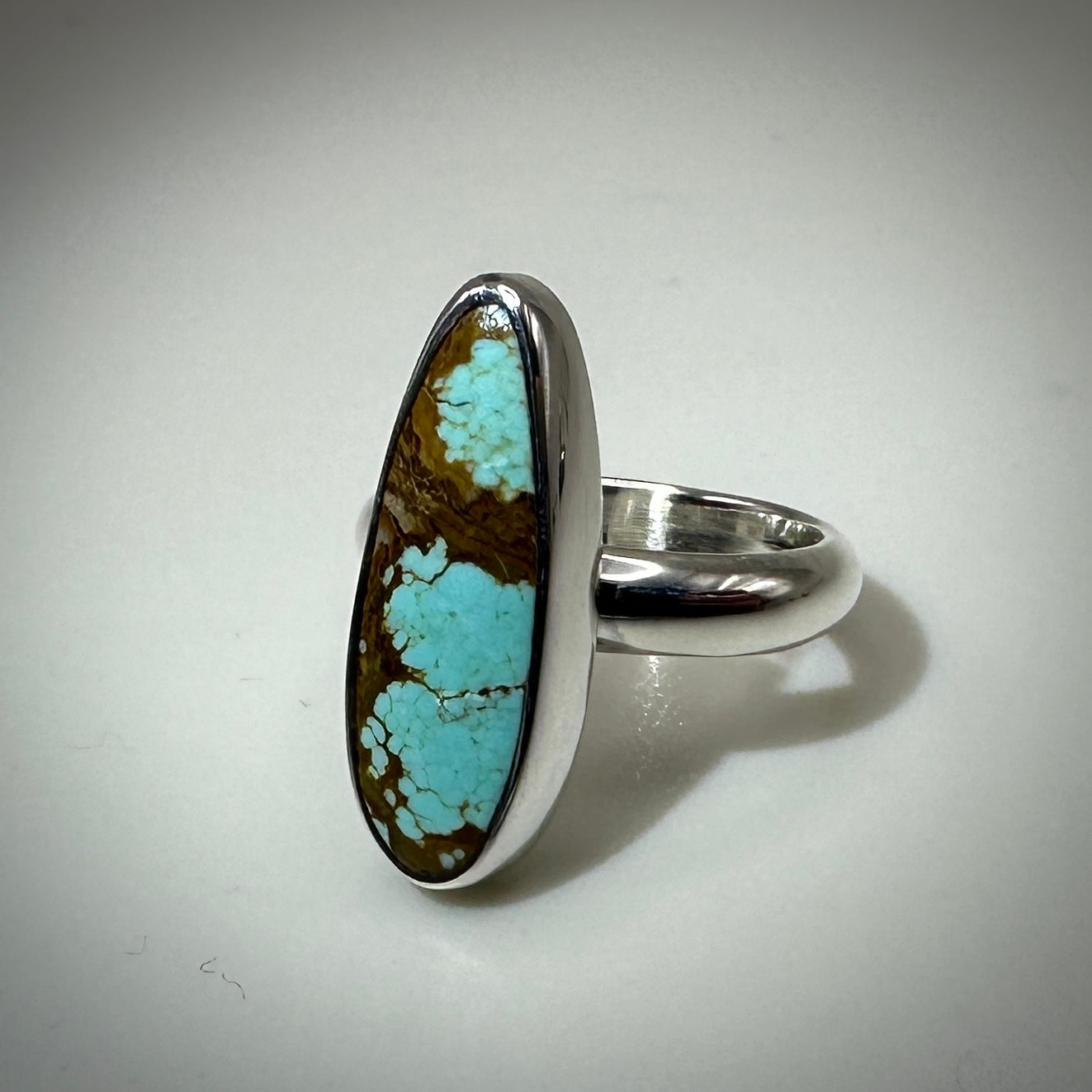 Number 8 mine Turquoise in Sterling Silver size 6 band