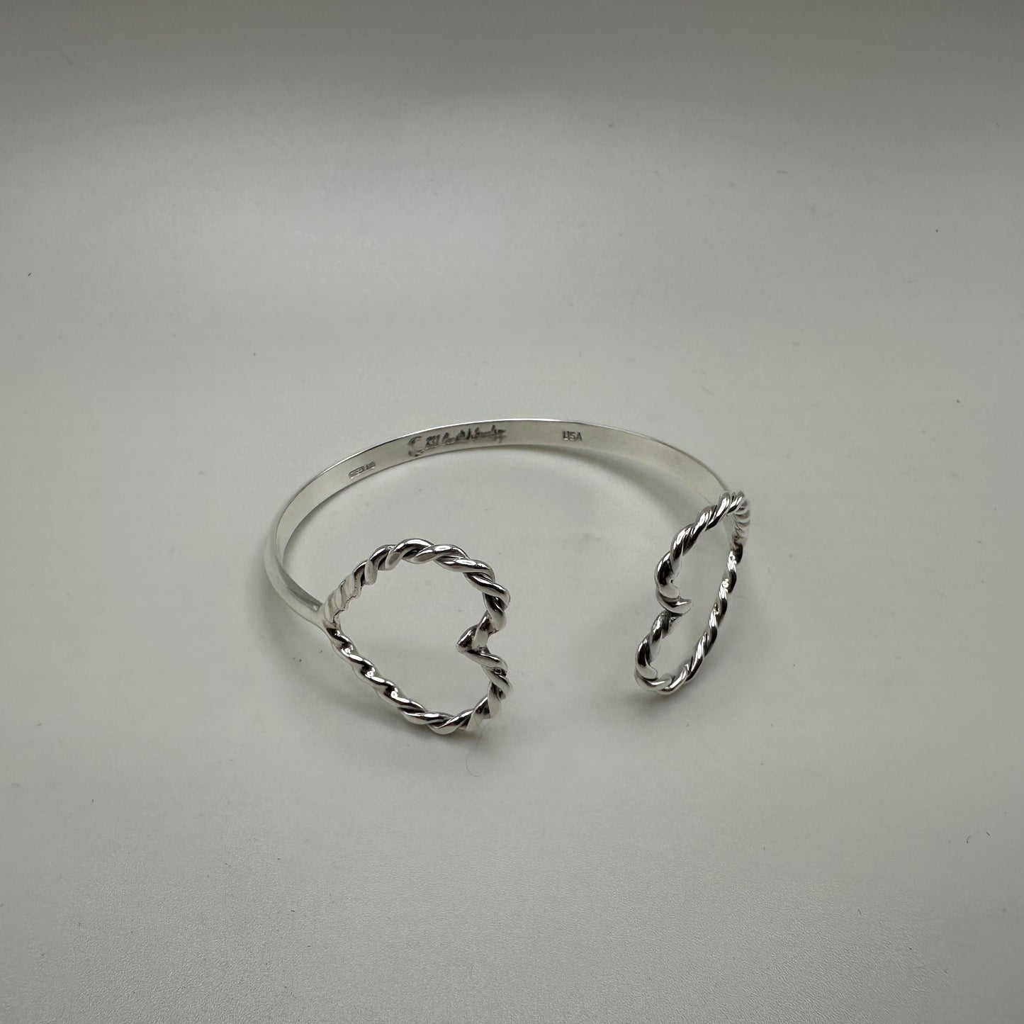 Double Heart Sterling Silver Cuff Bracelet