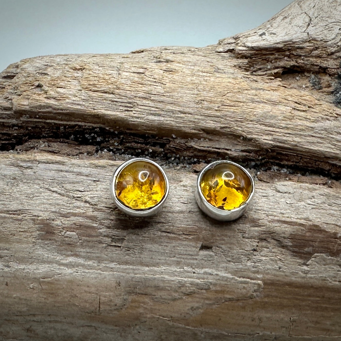 Amber Sterling Silver Stud Earrings