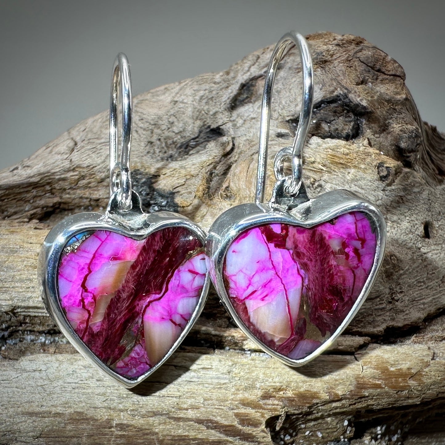 Purple Dahlia heart Sterling Silver Earrings