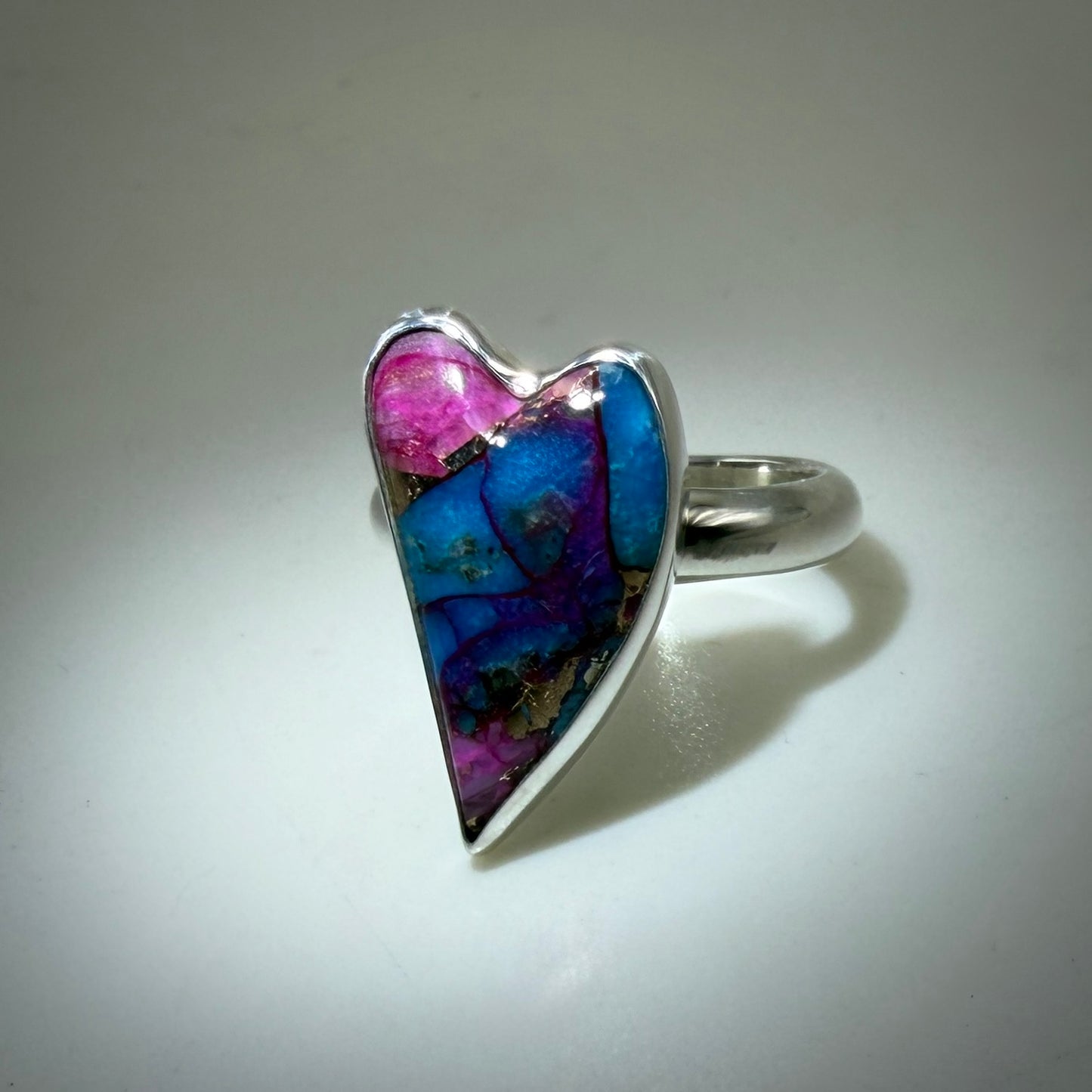 Purple Dahlia Heart Sterling Silver Ring size 7