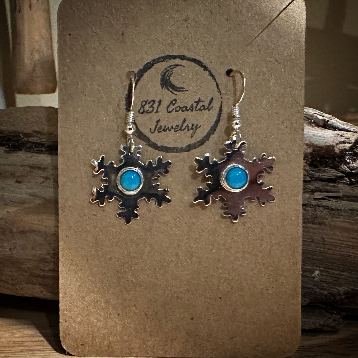 Christmas Snowflake Sterling Silver Earrings with Kingman Turquoise