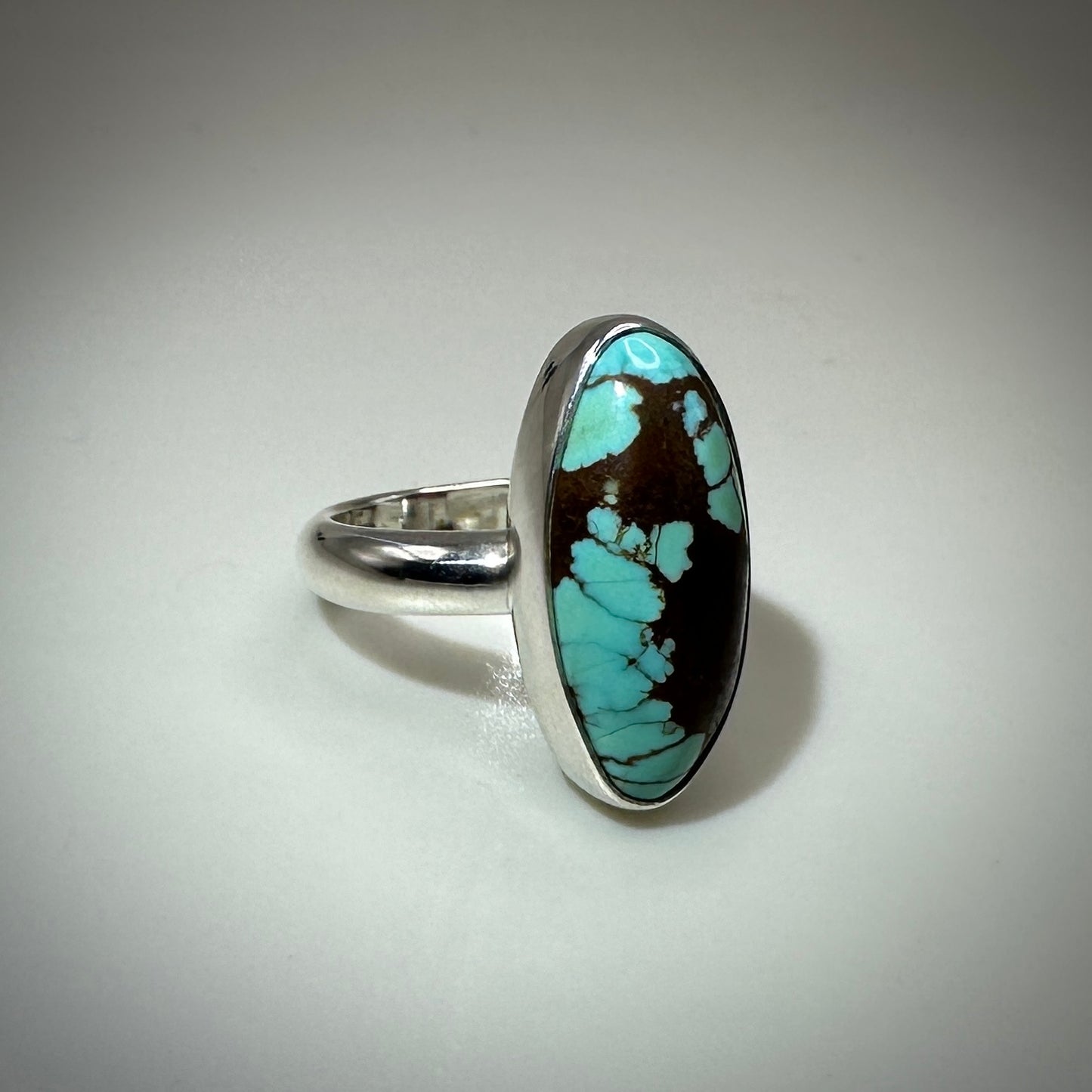 Number 8 mine Turquoise in Sterling Silver size 6 band