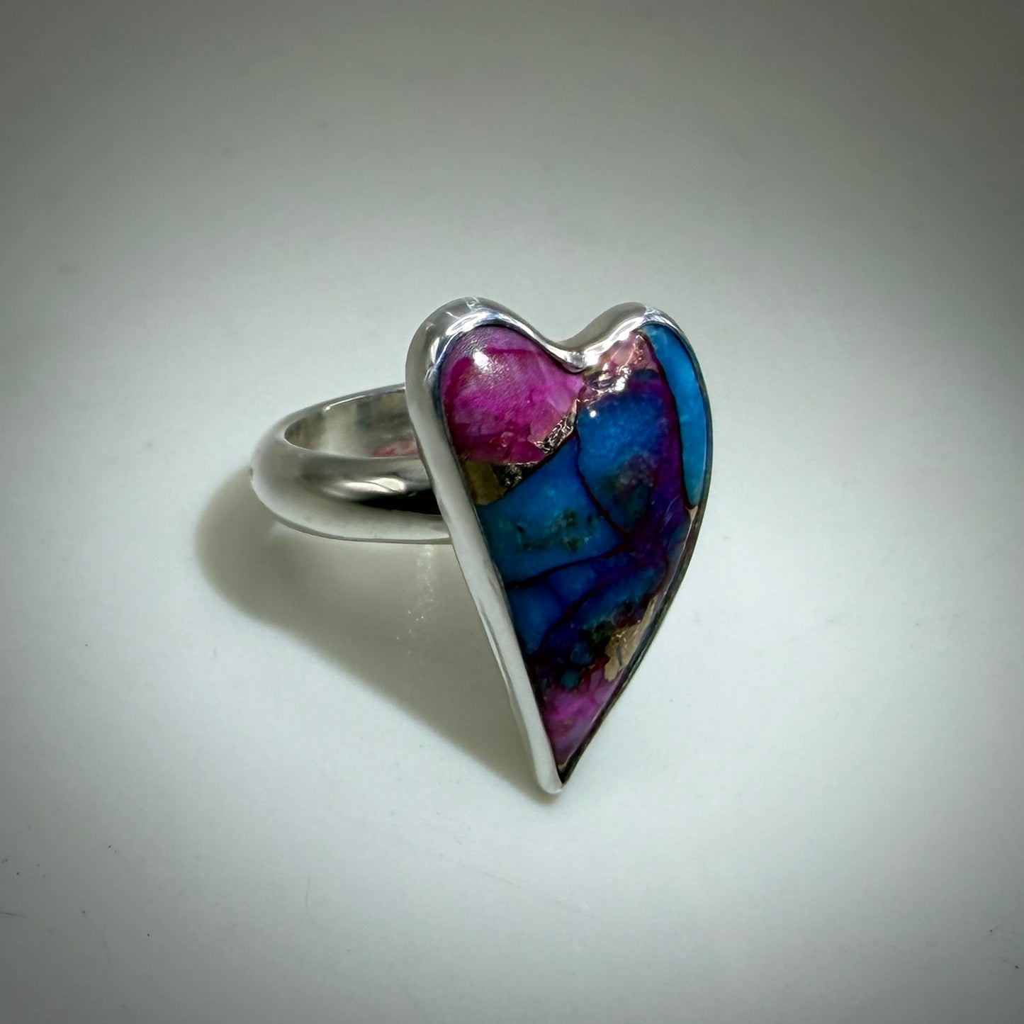Purple Dahlia Heart Sterling Silver Ring size 7