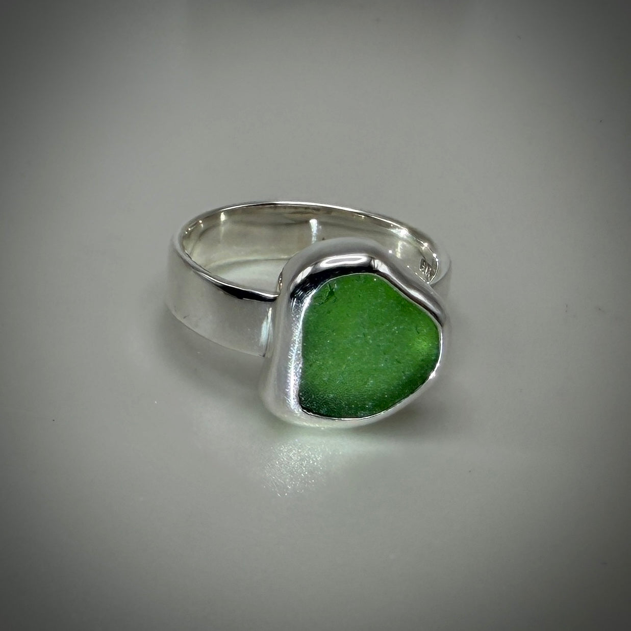 Natural Sea Glass (Monterey beach) set in Sterling Silver size 8 band