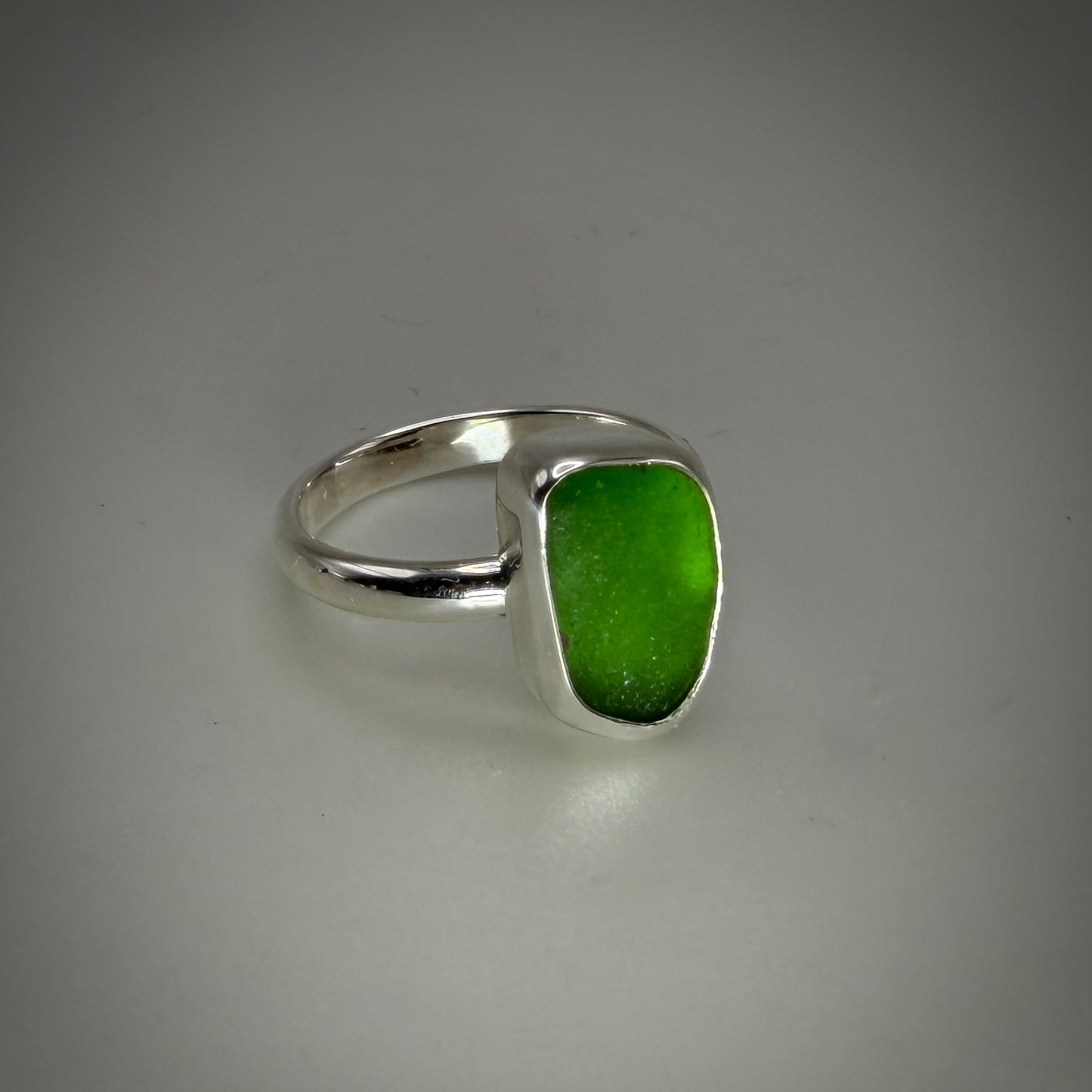 Natural Sea Glass (Monterey beach) set in Sterling Silver size 8 band