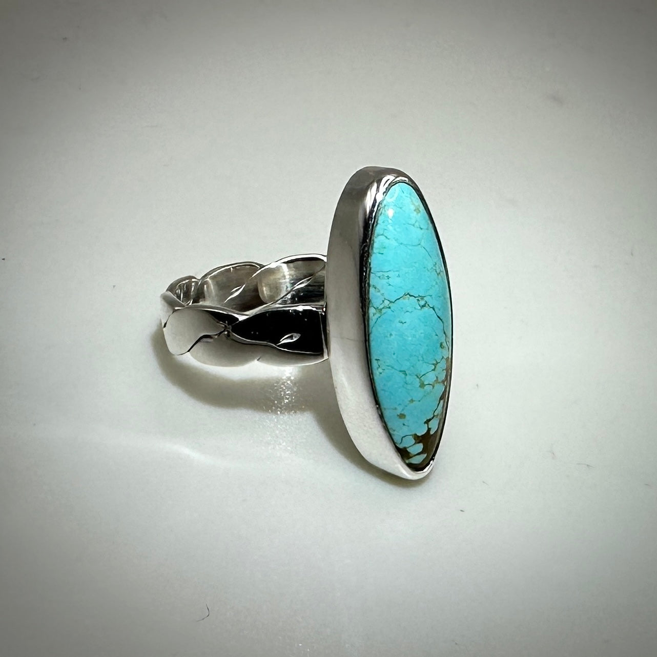 #8 Mine Turquoise in Sterling Silver size 8.75 band