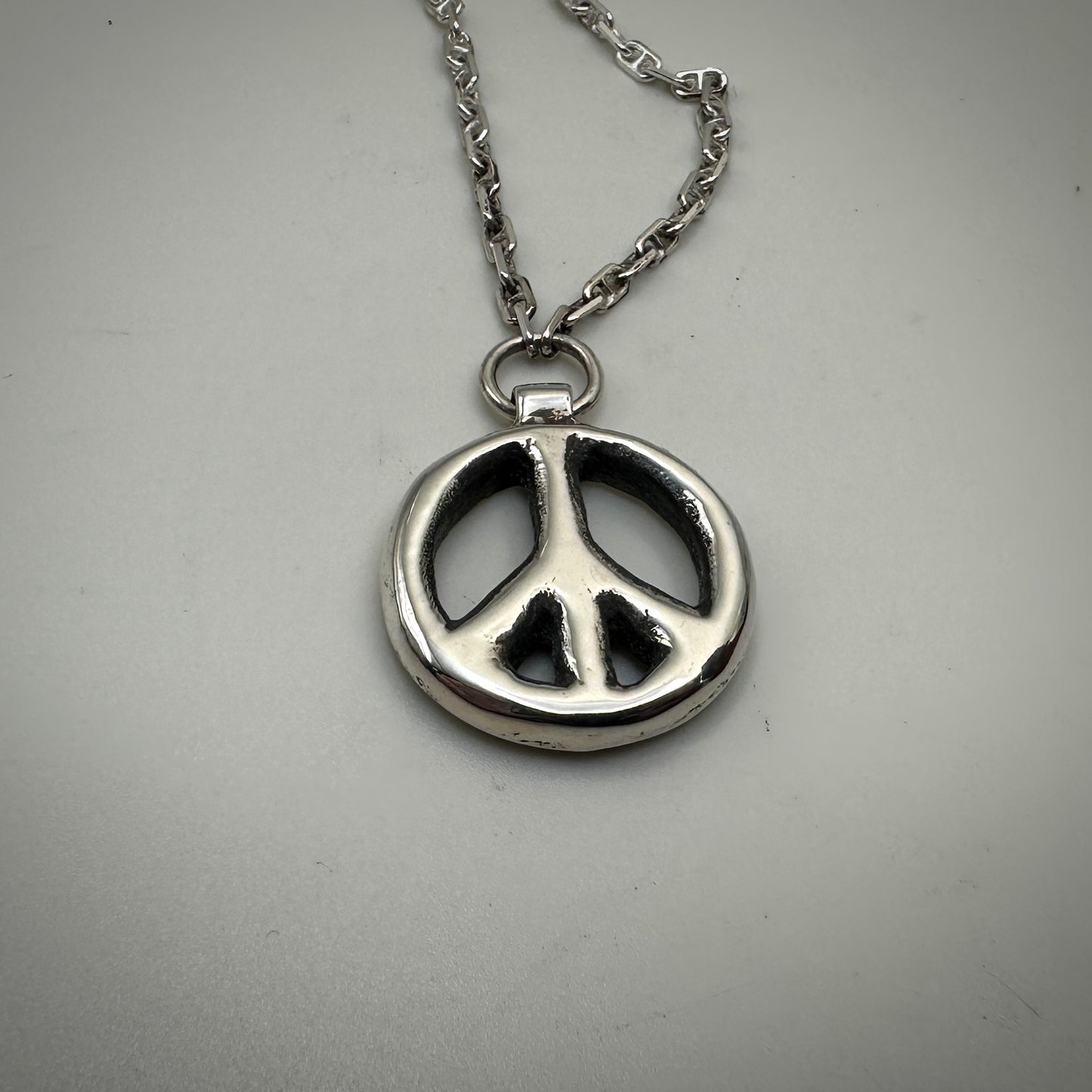 Cast Solid Sterling Silver Peace Sign Necklace