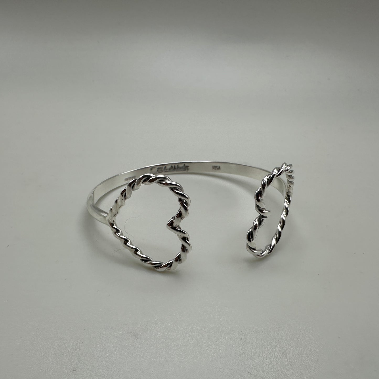 Double Heart Sterling Silver Cuff Bracelet