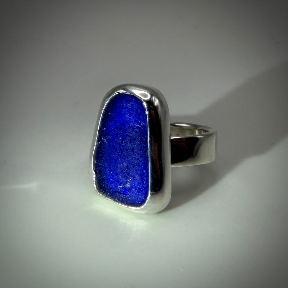 Natural Sea Glass (Monterey beach) set in Sterling Silver size 7 band
