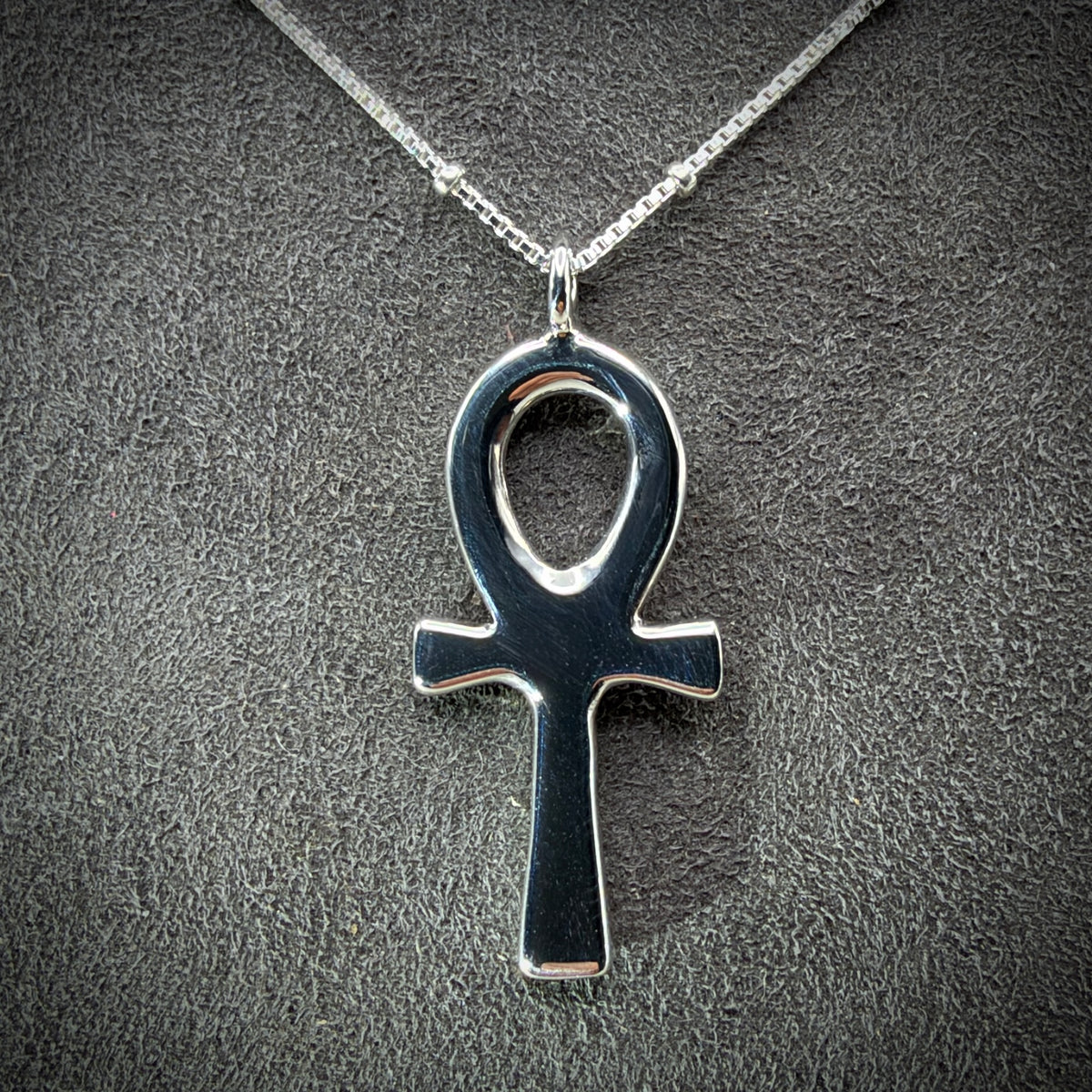 Medium Cast Solid Sterling Silver Ankh Symbol Necklace