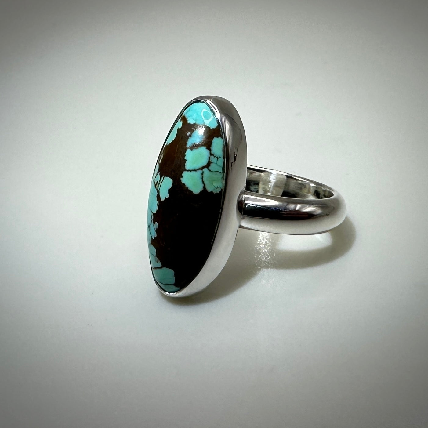 Number 8 mine Turquoise in Sterling Silver size 6 band