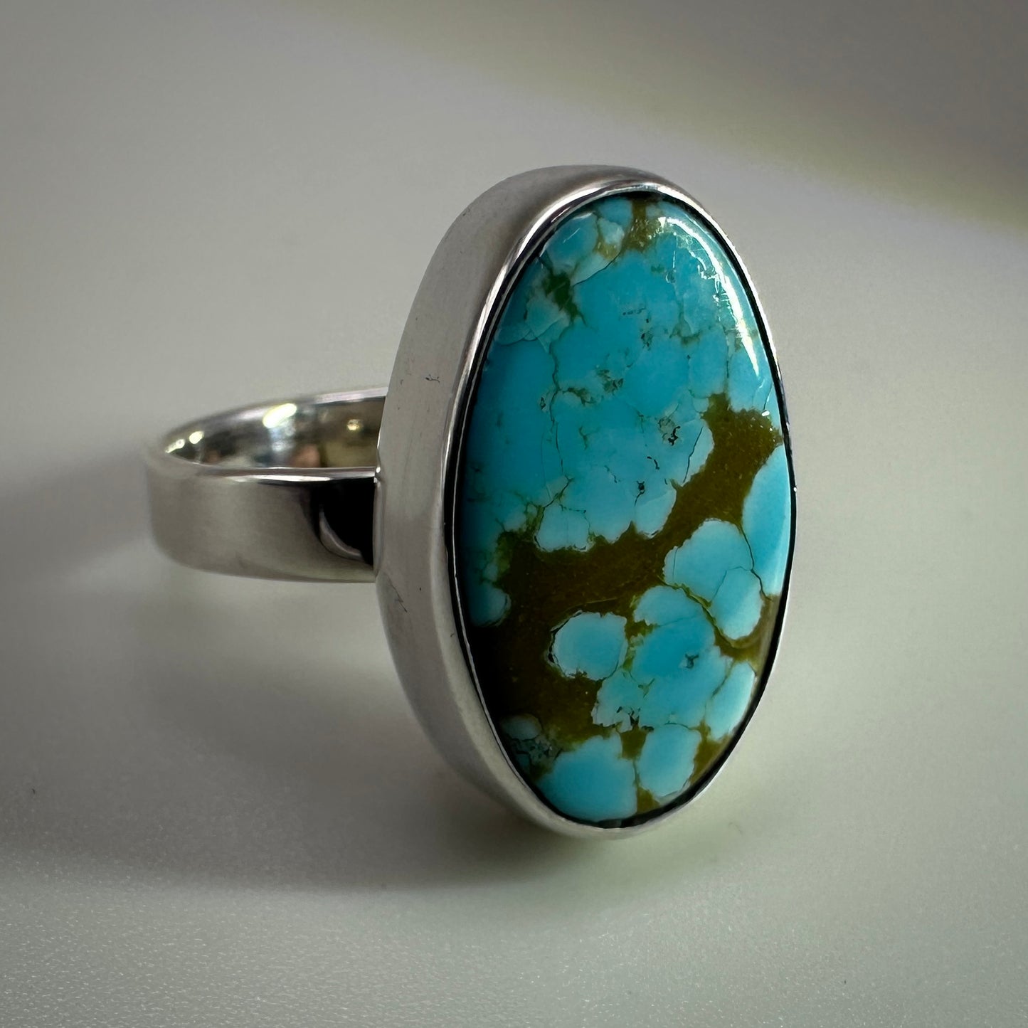 Number 8 mine Turquoise in Sterling Silver size 5.5 band
