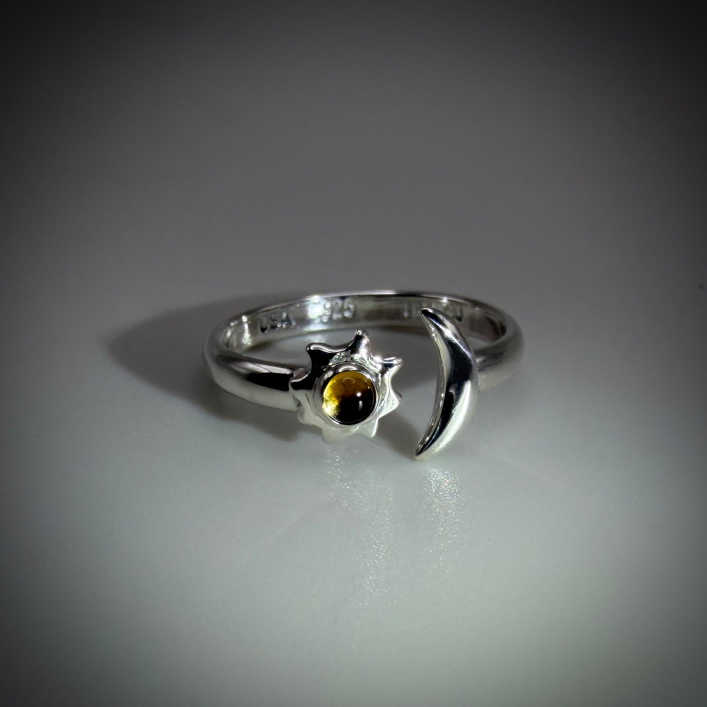 Sterling Silver Moon & Sun size 6 adjustable band