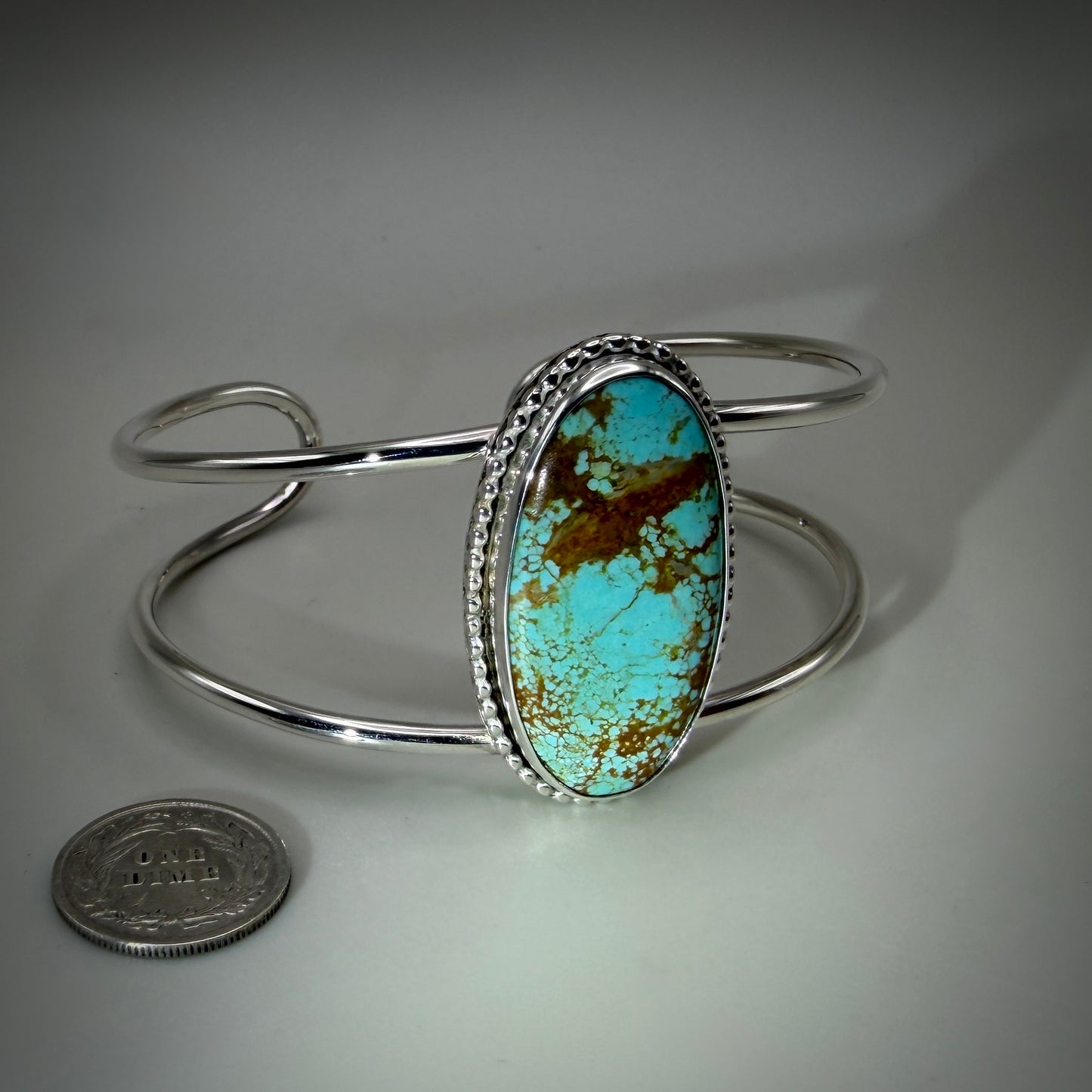 #8 Mine Turquoise Sterling Silver Heart Cuff Bracelet