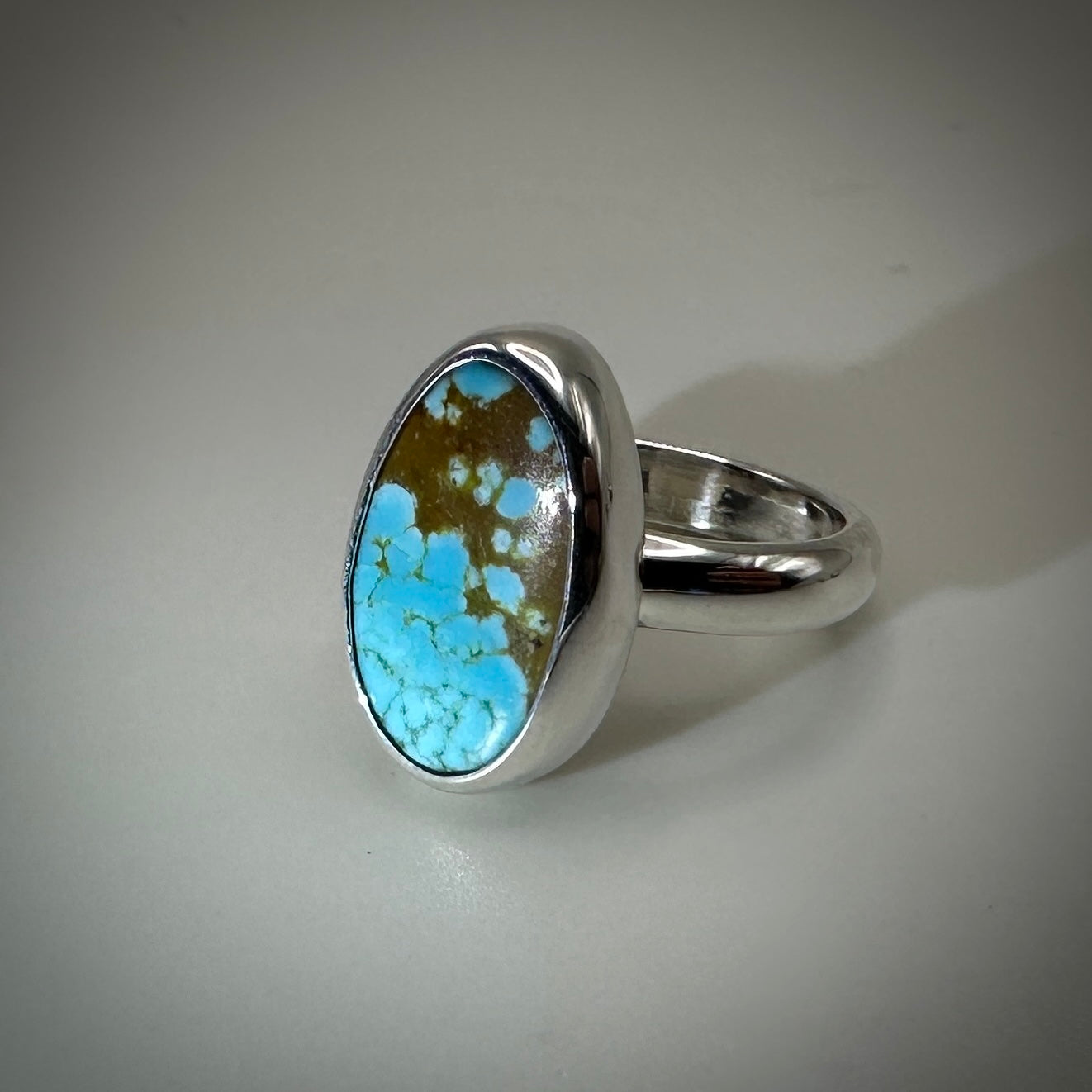 Number 8 mine Turquoise in Sterling Silver size 5 band
