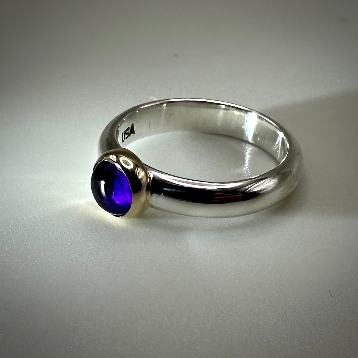 Amethyst Sterling Silver & Gold Ring size 6.5 band