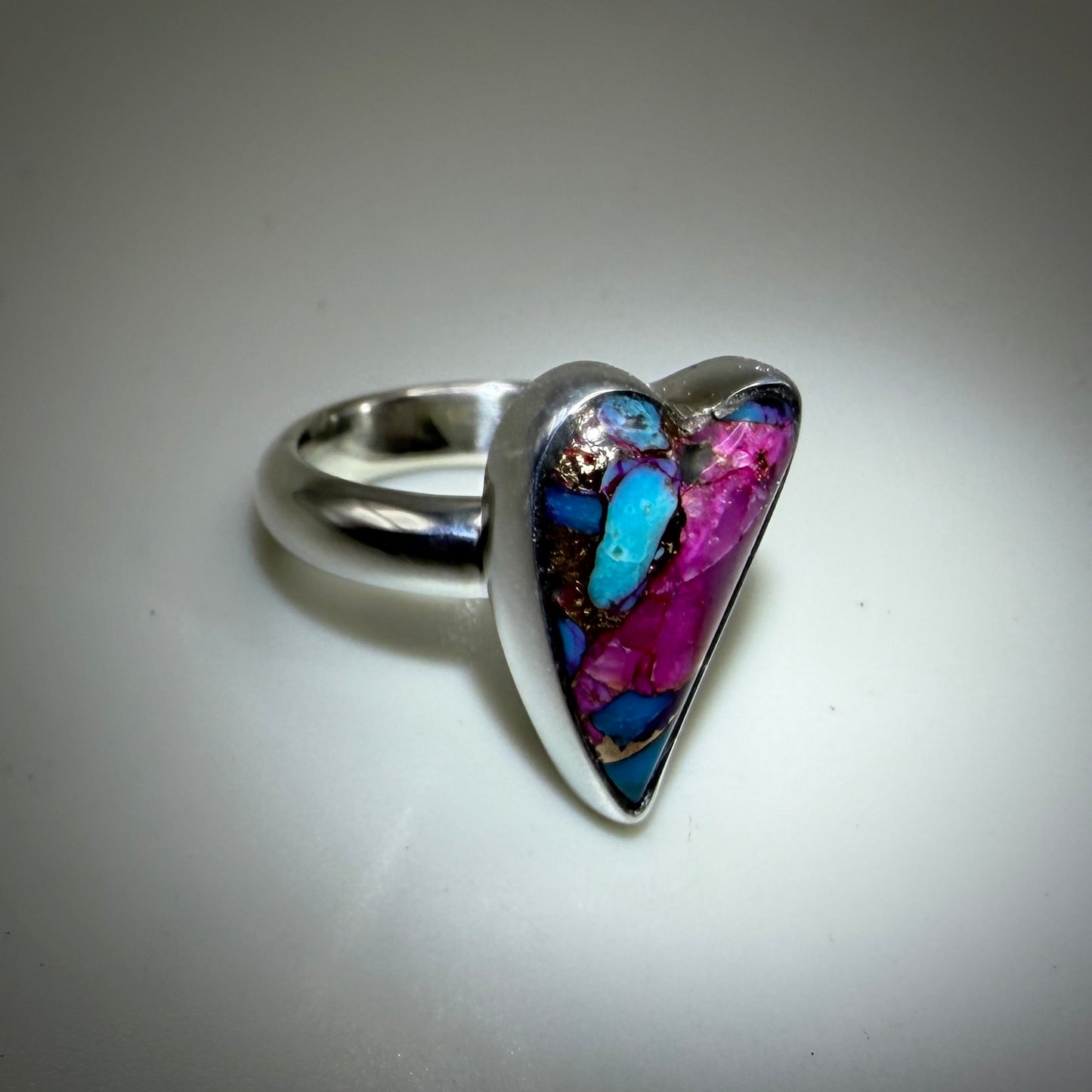 Purple Dahlia Heart Sterling Silver Ring size 4.75 band