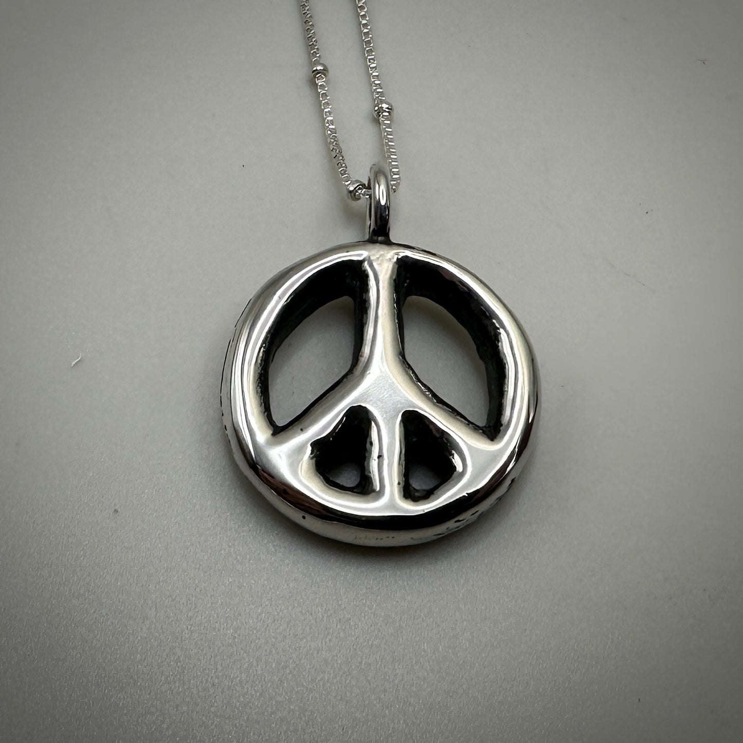 Cast Solid Sterling Silver Peace Sign Necklace