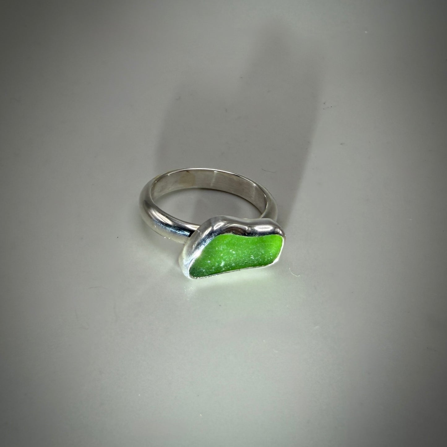 Natural Sea Glass (Monterey beach) set in Sterling Silver size 8 band
