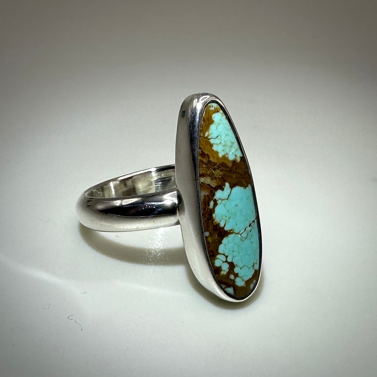 Number 8 mine Turquoise in Sterling Silver size 6 band
