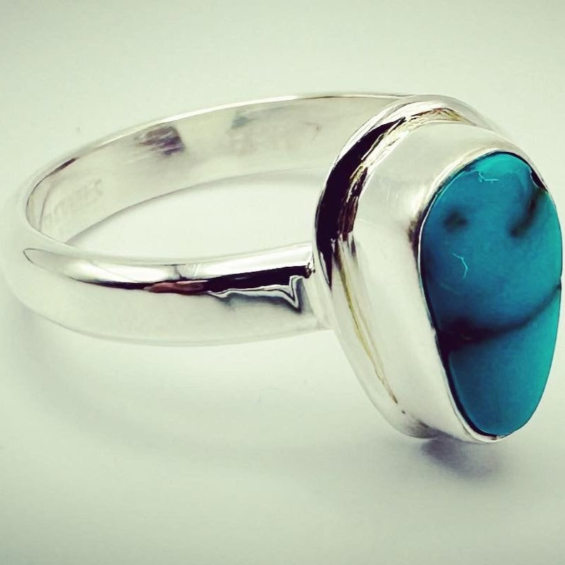 High grade Lone Mountain Turquoise set in size 7.5 band