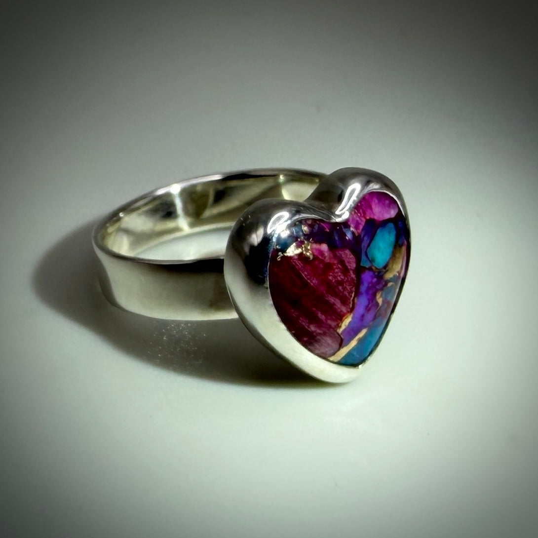Purple Dahlia Heart Sterling Silver Ring size 10
