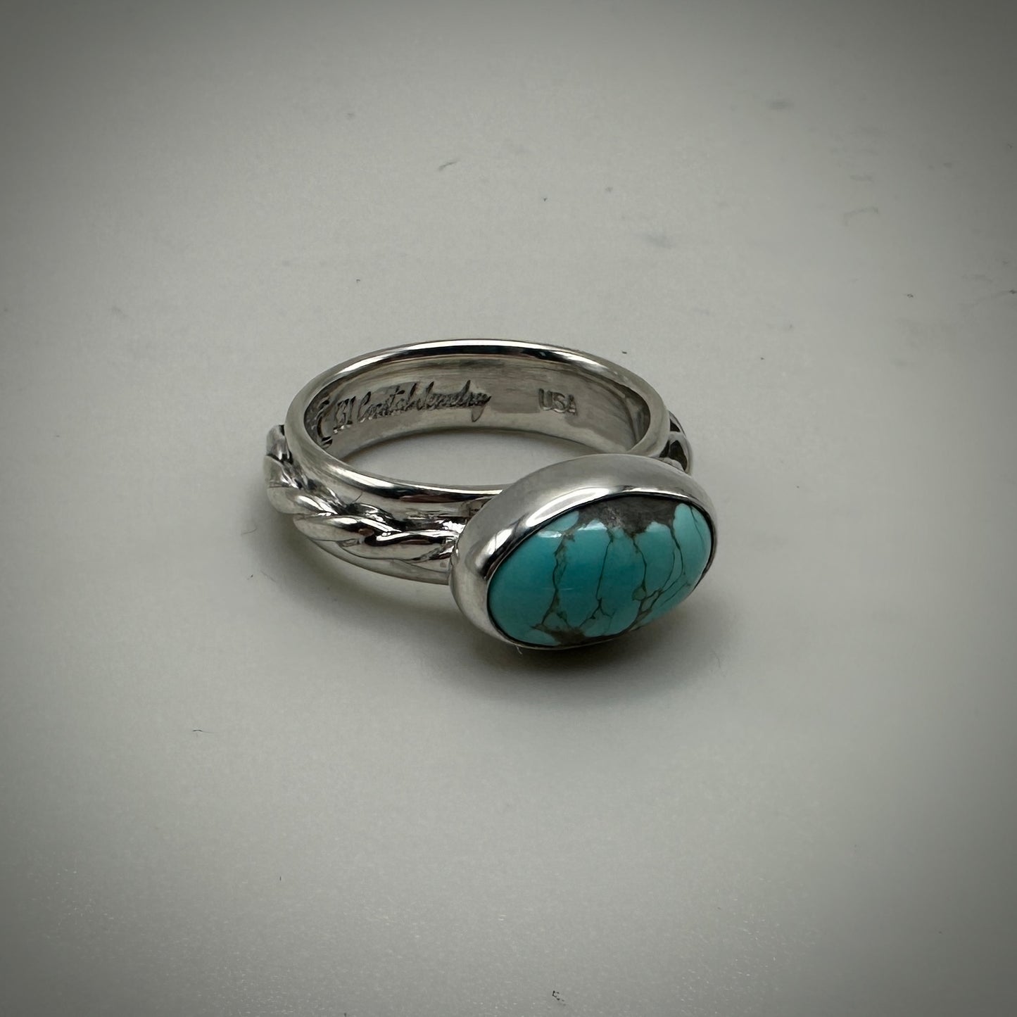 #8 Mine Turquoise in Sterling Silver size 8 band