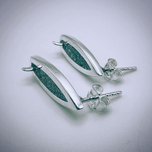 Surfboard Stud Earrings inlaid with Kingman Turquoise Surfboard Sterling Silver Earrings