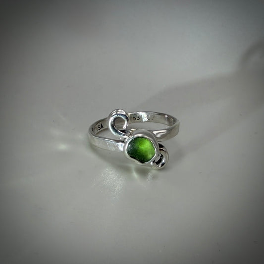 Natural Sea Glass (Monterey beach) set in Sterling Silver size 6.75 band
