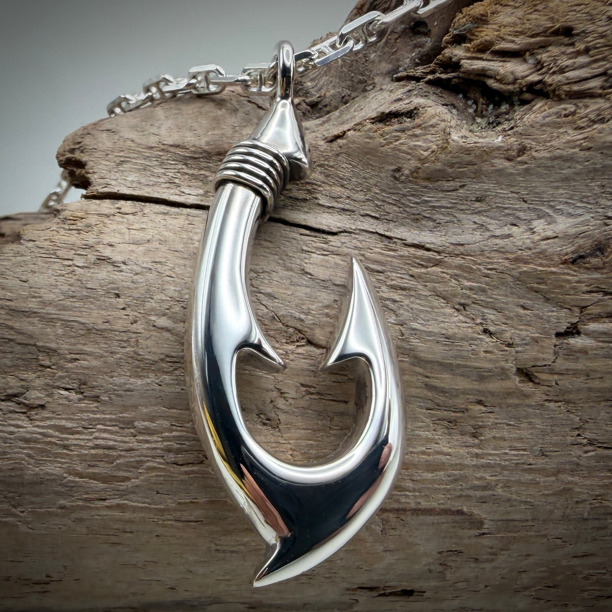 Cast Solid Sterling Silver Maui Hook Necklace