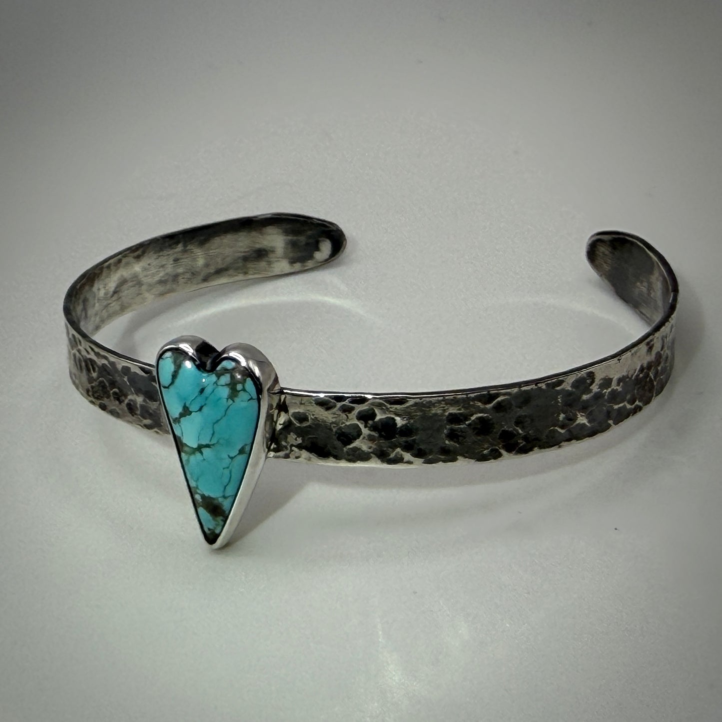 #8 Mine Turquoise Sterling Silver Heart Cuff Bracelet