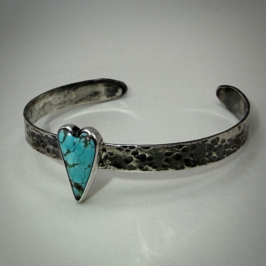 #8 Mine Turquoise Sterling Silver Heart Cuff Bracelet