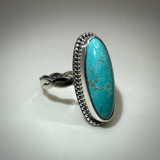 Number 8 mine Turquoise in Sterling Silver size 7 band