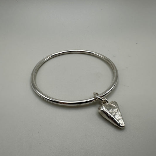 Sterling Silver Bangle (8”) Bracelet with heart charm