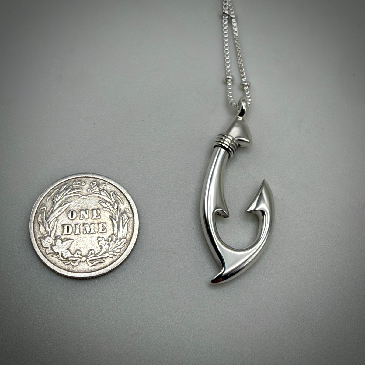 Medium Cast Solid Sterling Silver Maui Hook Necklace