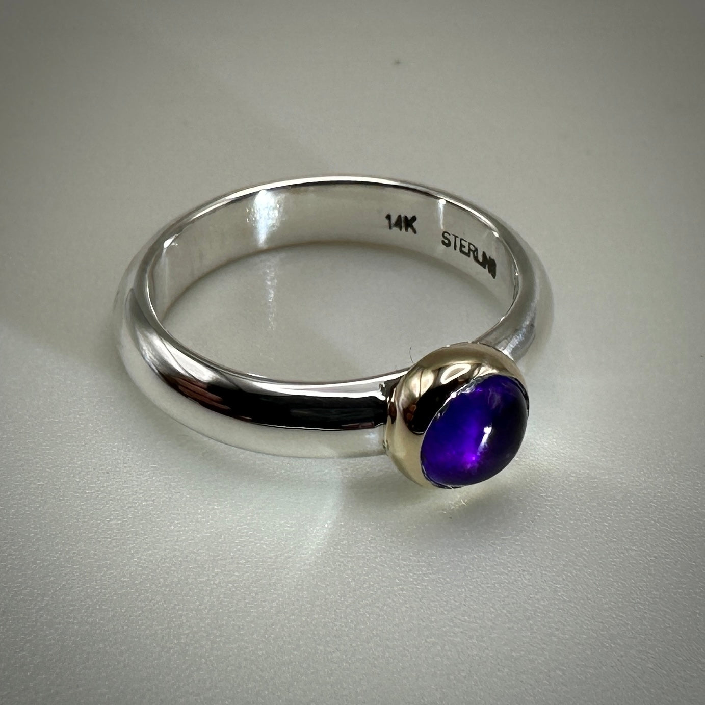 Amethyst Sterling Silver & Gold Ring size 6.5 band