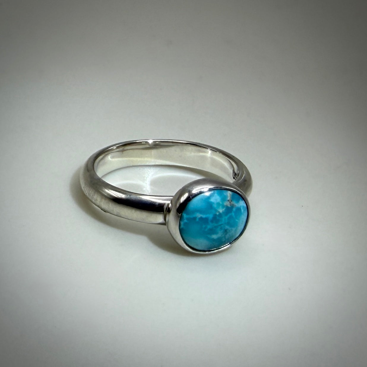 White Water Turquoise Sterling Silver Ring size 8 band