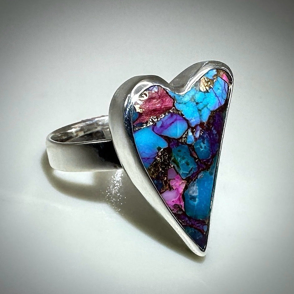 Purple Dahlia Heart Sterling Silver Ring size 6.75 band