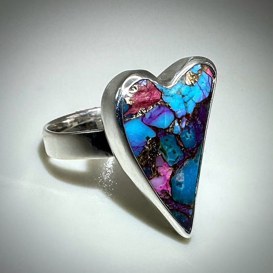 Purple Dahlia Heart Sterling Silver Ring size 6.75 band
