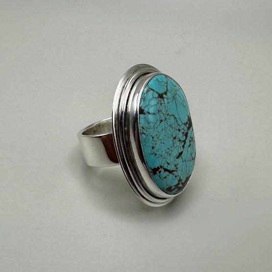 #8 Mine Turquoise in Sterling Silver size 7 band