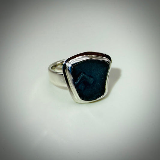 Natural Sea Glass (Monterey beach) set in Sterling Silver size 8.75 band