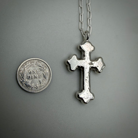 Heavy solid Sterling Silver Religious Cross Necklace