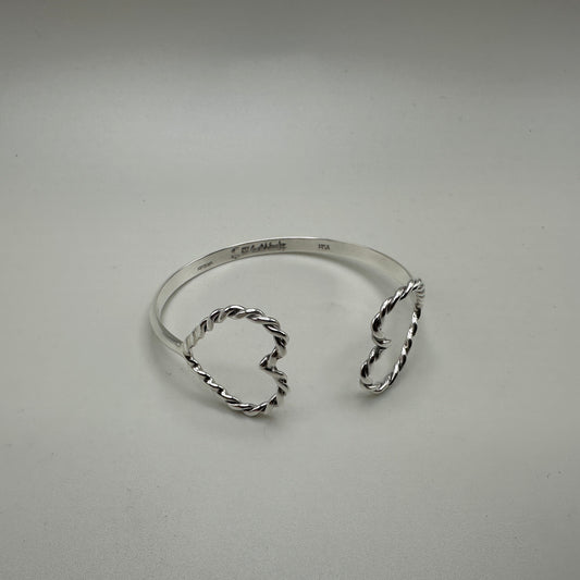 Double Heart Sterling Silver Cuff Bracelet